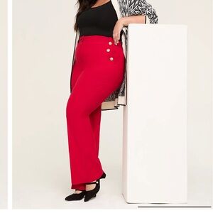 NWT Lane Bryant Red 4 season flare sailor Pants with Gold Button Accents - 16